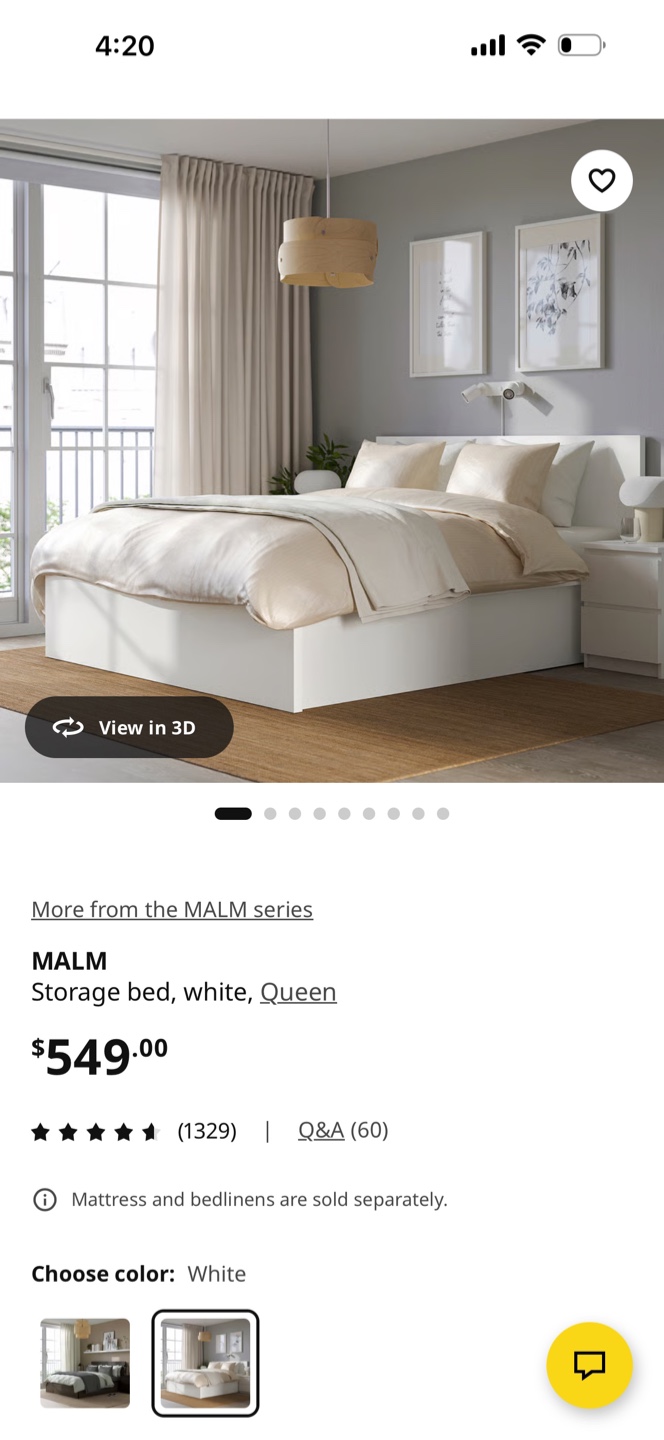 IKEA MALM Storage Bed - Queen, White