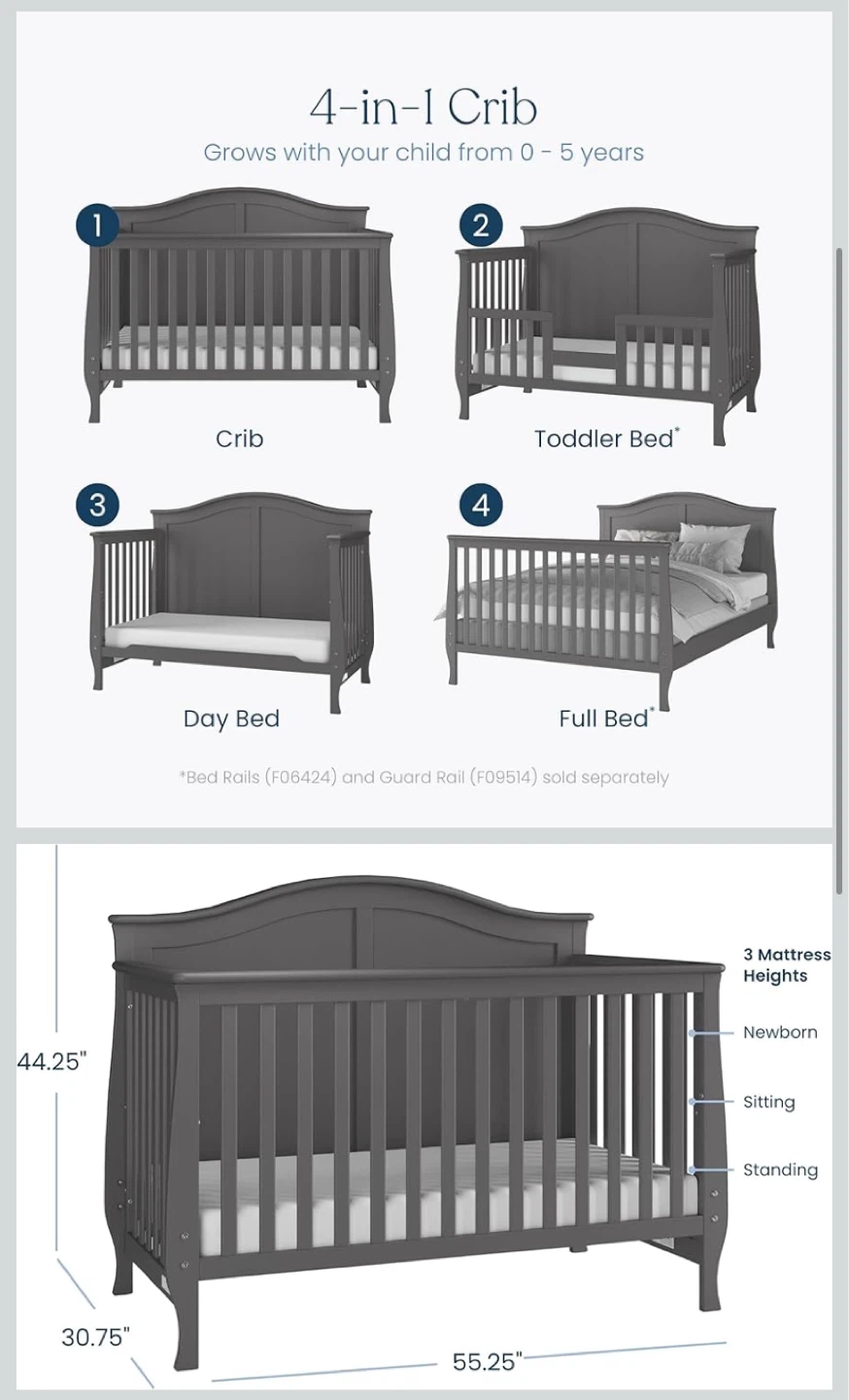 CHILD CRAFT 4-in-1 Convertible Crib + changing table - Grey - photo 5