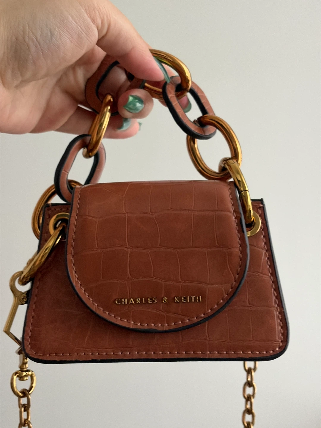 CHARLES & KEITH Brown Croc-Embossed Mini Bag - photo 4