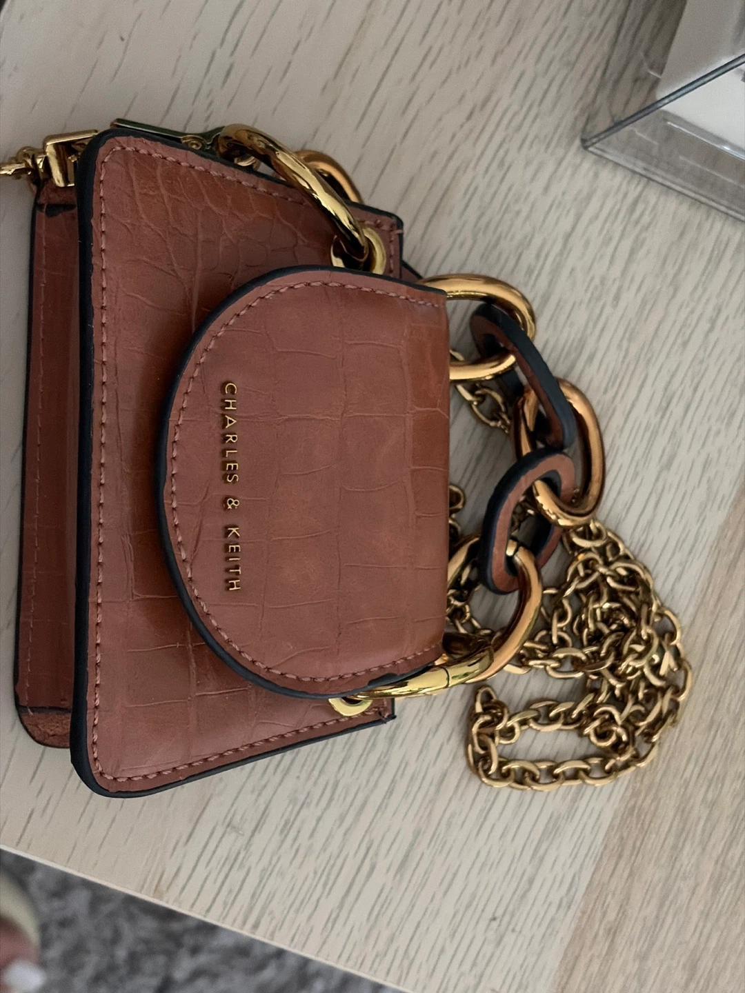 CHARLES & KEITH Brown Croc-Embossed Mini Bag