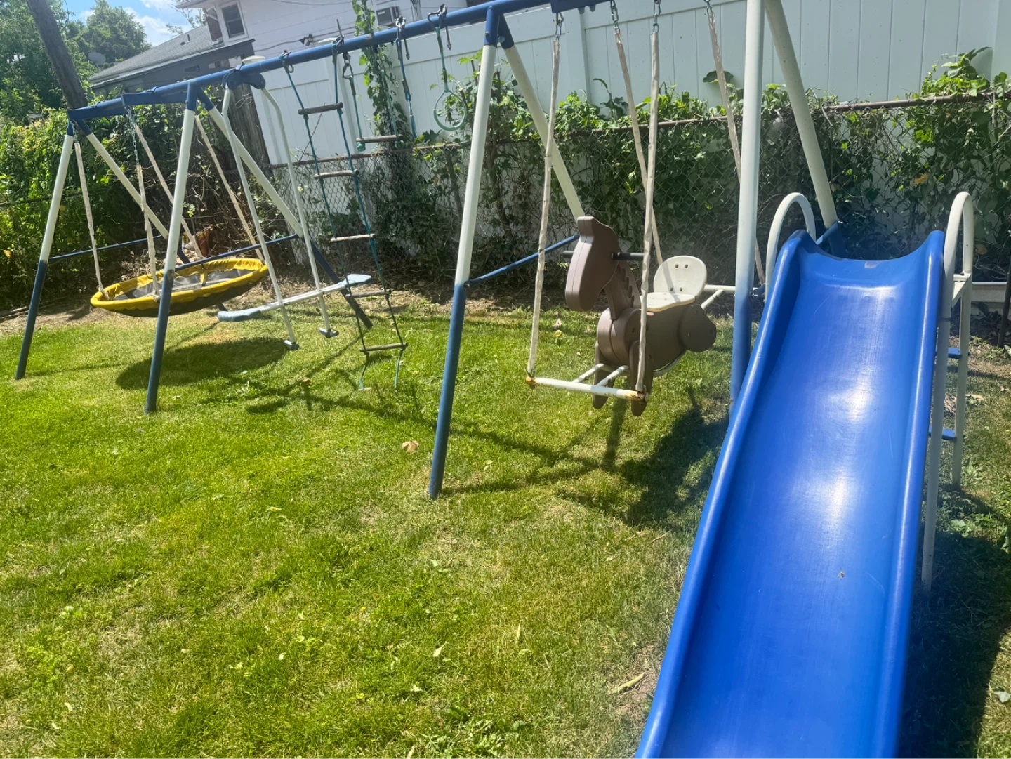 Metal Swing Set with Slide and Tires Swing