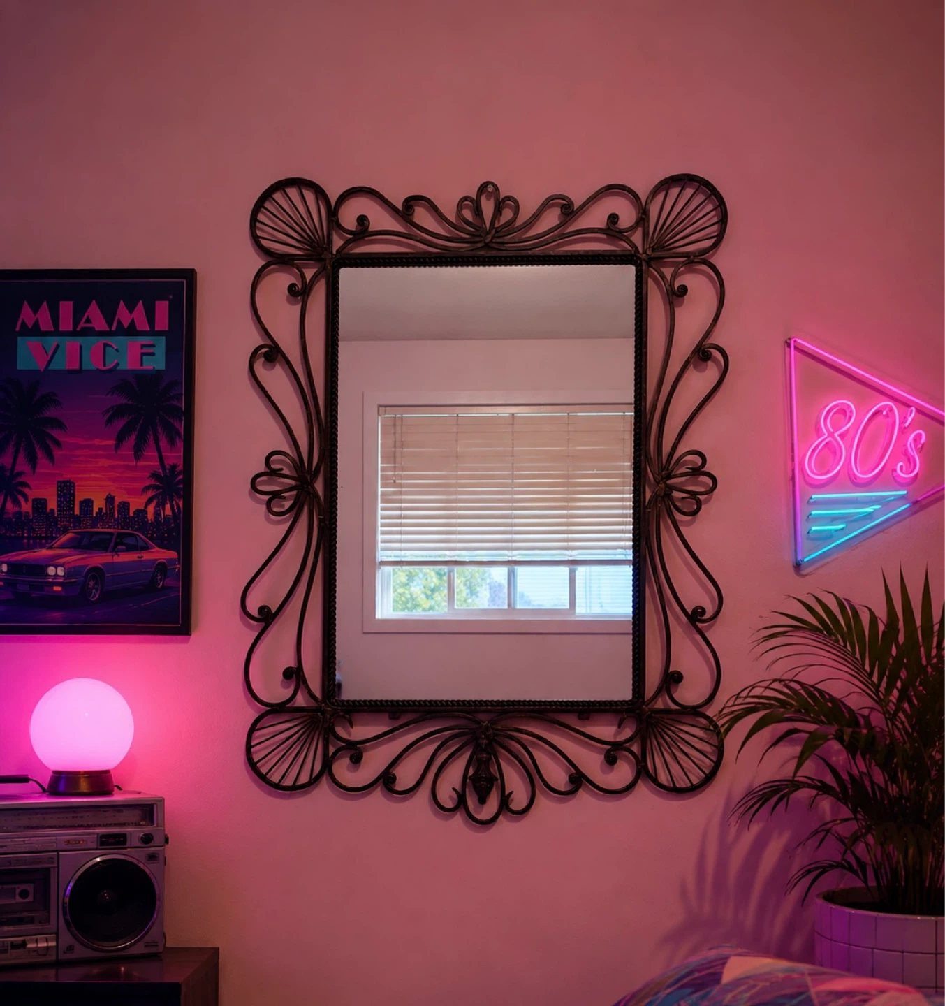Ornate Black Iron Wall Mirror - photo 3