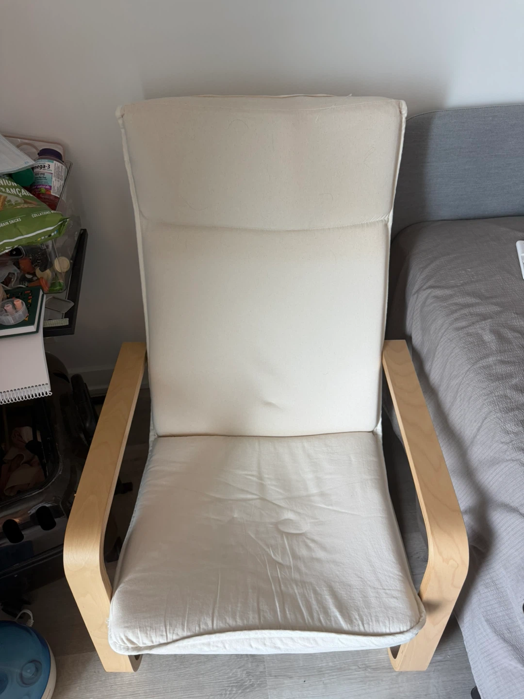 IKEA Wooden Lounge Chair with Cream Cushions