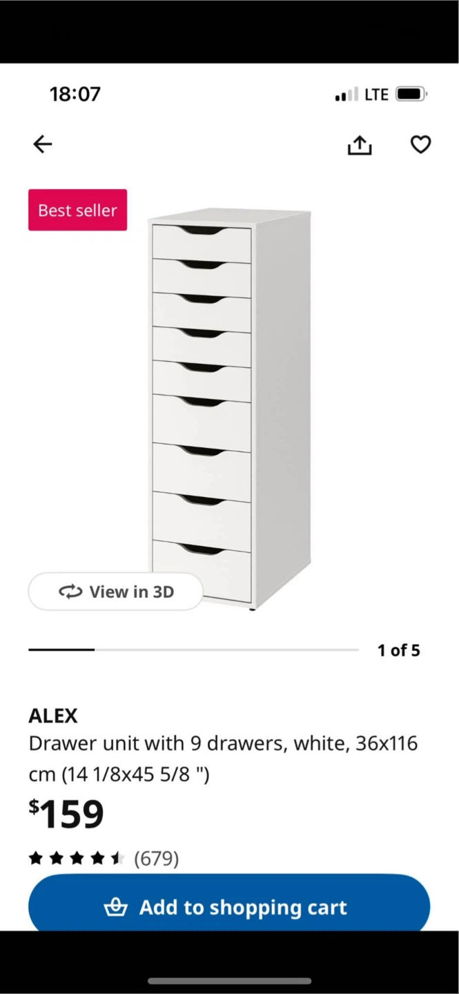 IKEA ALEX 9 Drawer Unit - White