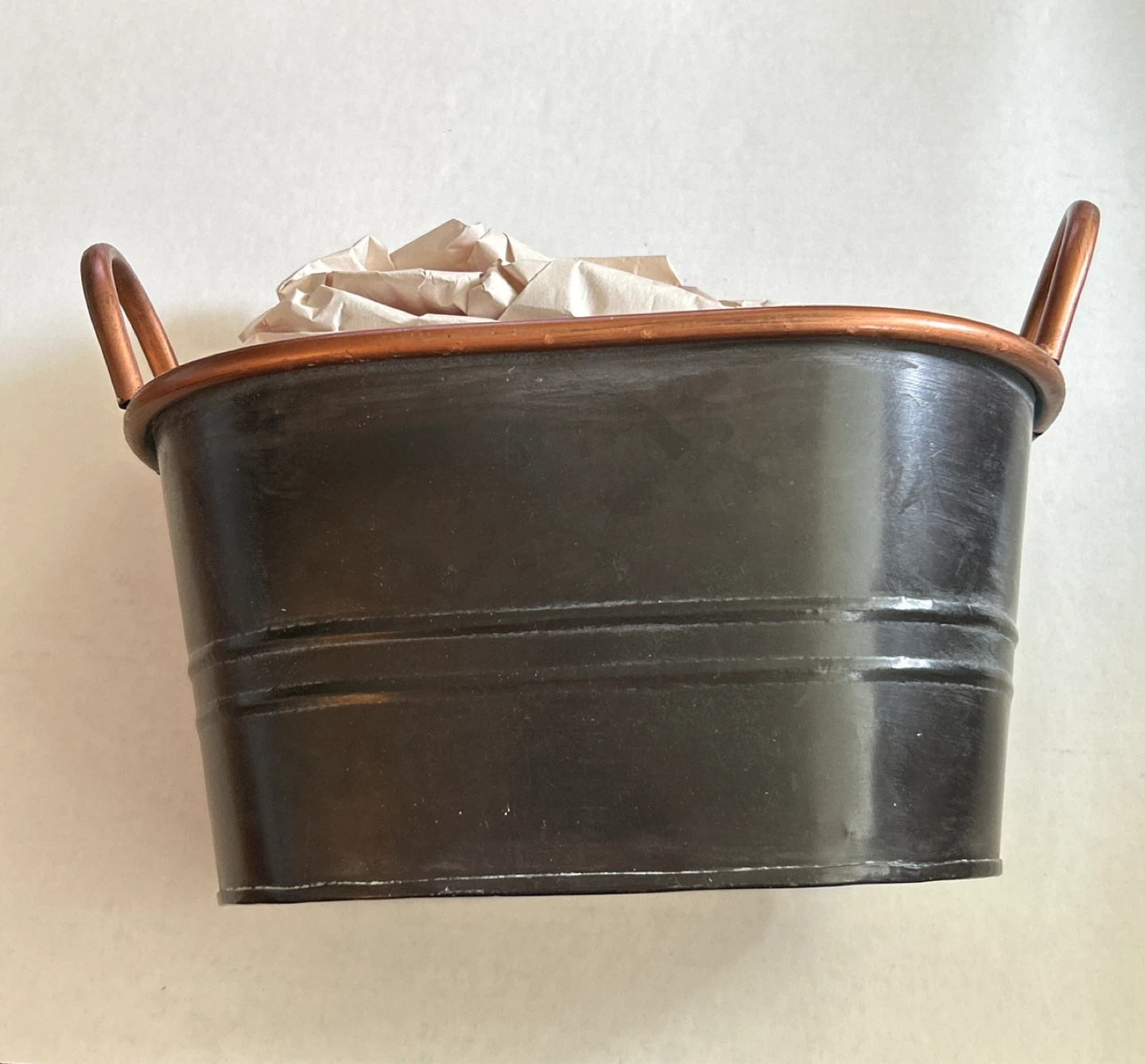 Oval Galvanized Metal Tub with Copper Handles