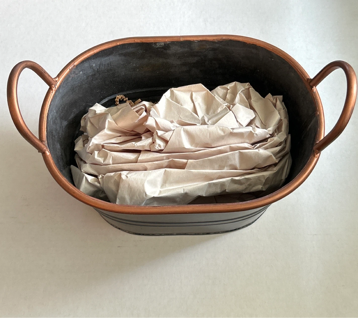 Oval Galvanized Metal Tub with Copper Handles - photo 2