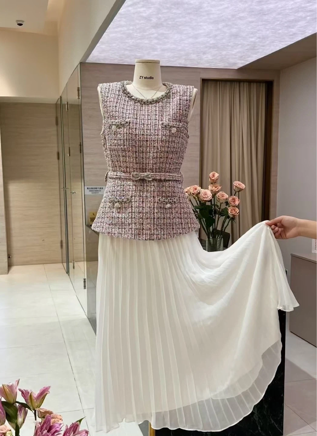 Self-Portrait style Sleeveless Tweed Belted Dress - photo 4