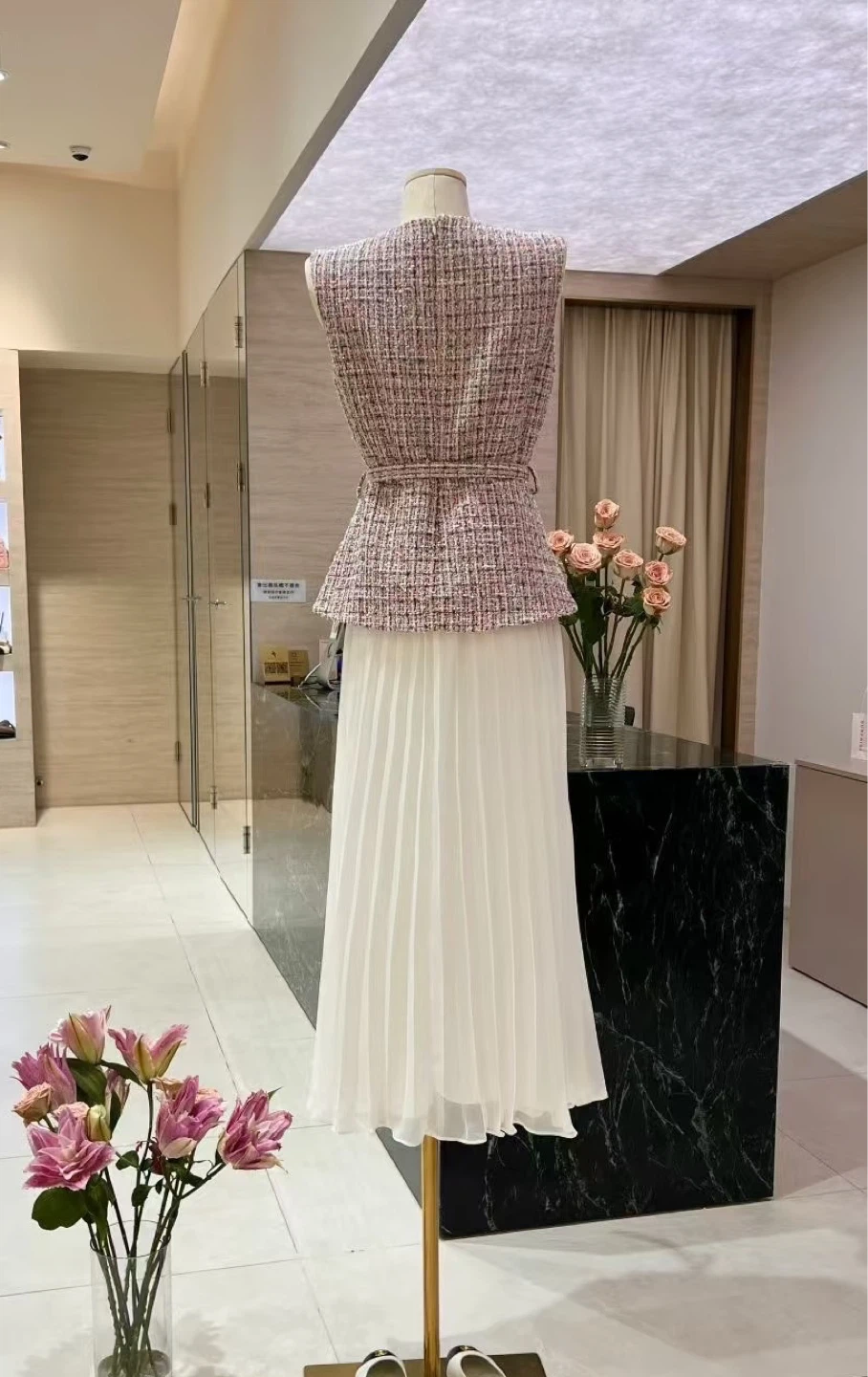 Self-Portrait style Sleeveless Tweed Belted Dress - photo 5
