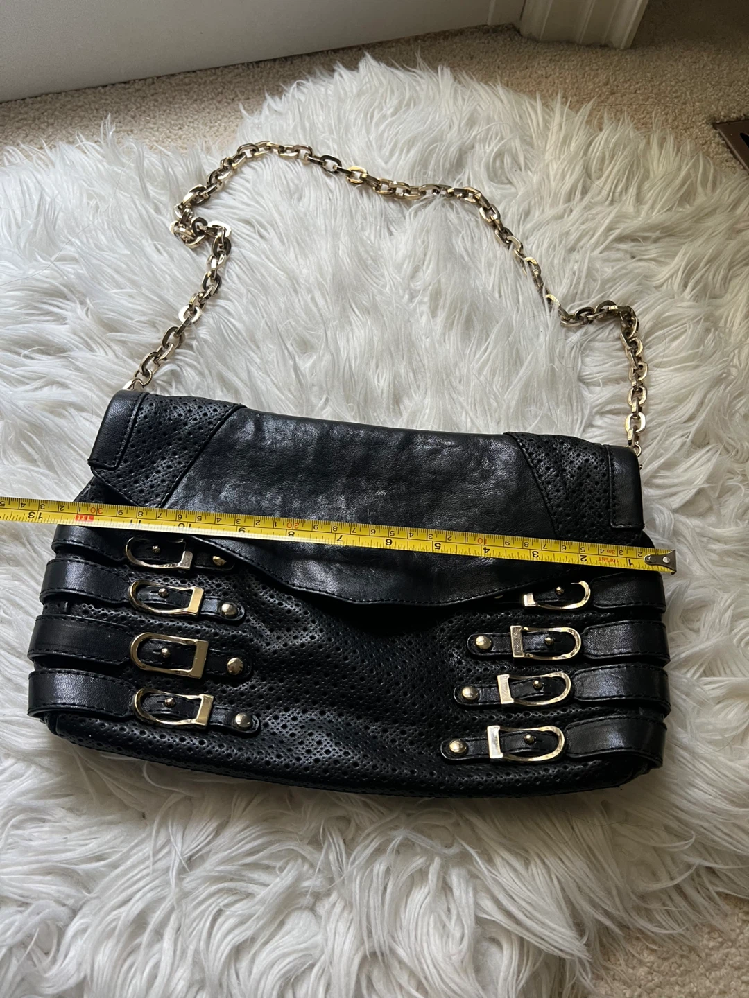Jimmy Choo Black Leather Clutch with Gold Chain