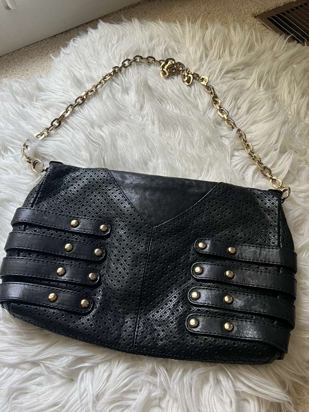 Jimmy Choo Black Leather Clutch with Gold Chain - photo 3