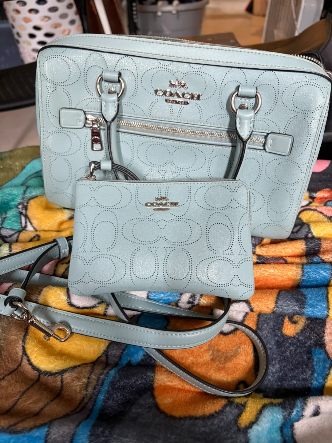 Coach Perforated Leather Satchel with Matching Wristlet