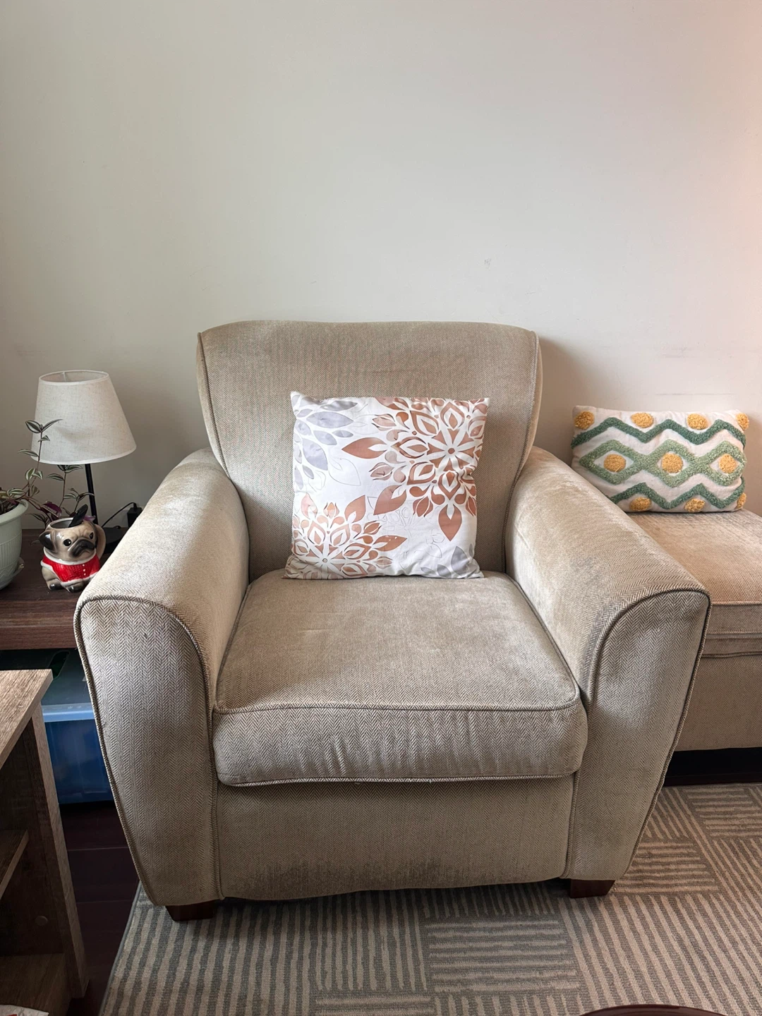 Beige Accent Sofa Set with an Ottoman - photo 3