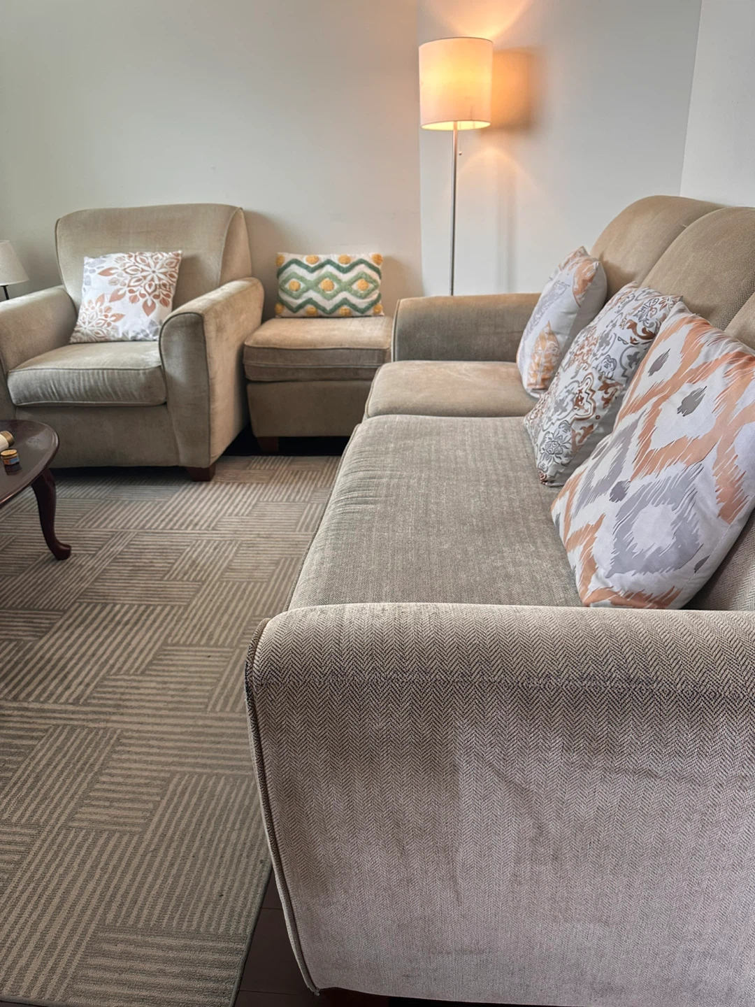 Beige Accent Sofa Set with an Ottoman