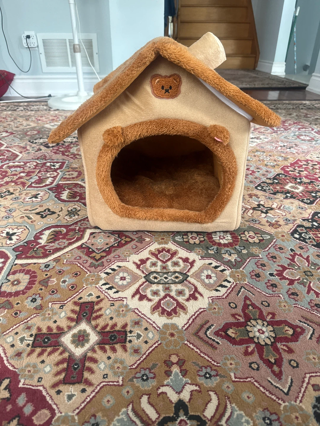 Cute Pet House Bed with Teddy Bear Emblem