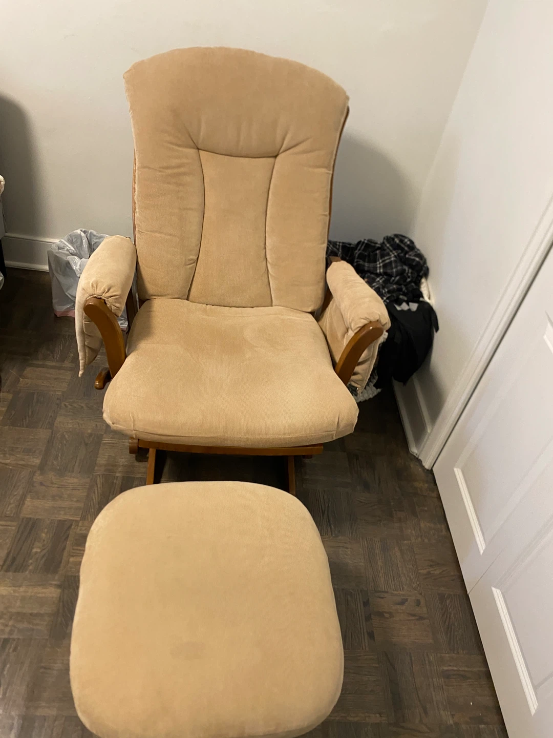Tan Glider Chair and Ottoman Set