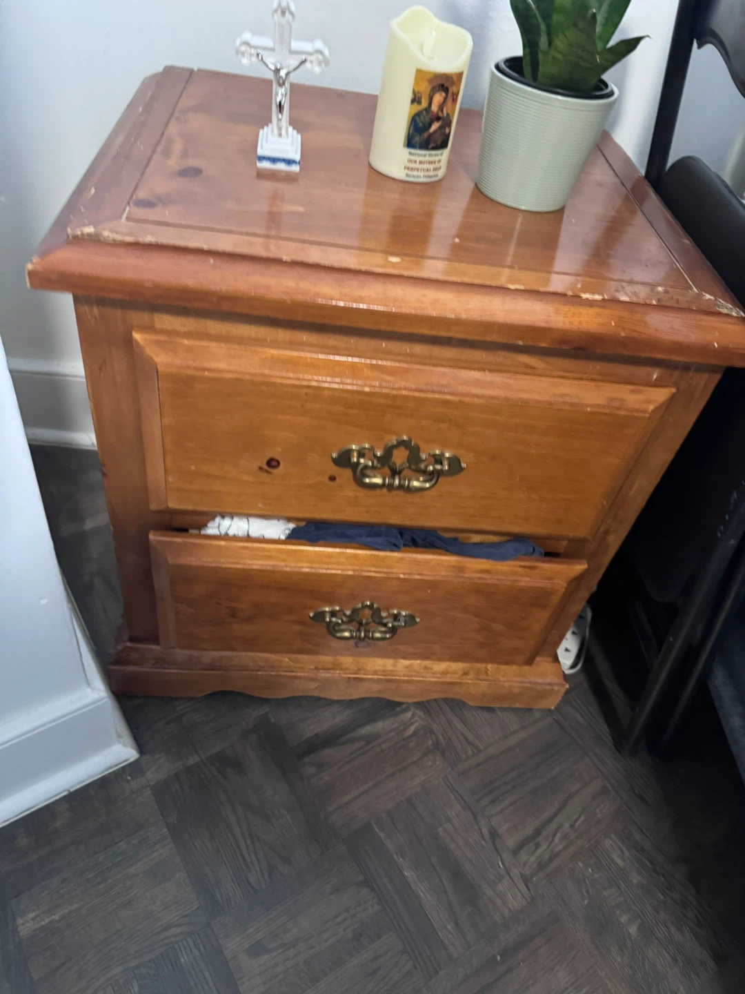 Wooden Nightstand with Two Drawers
