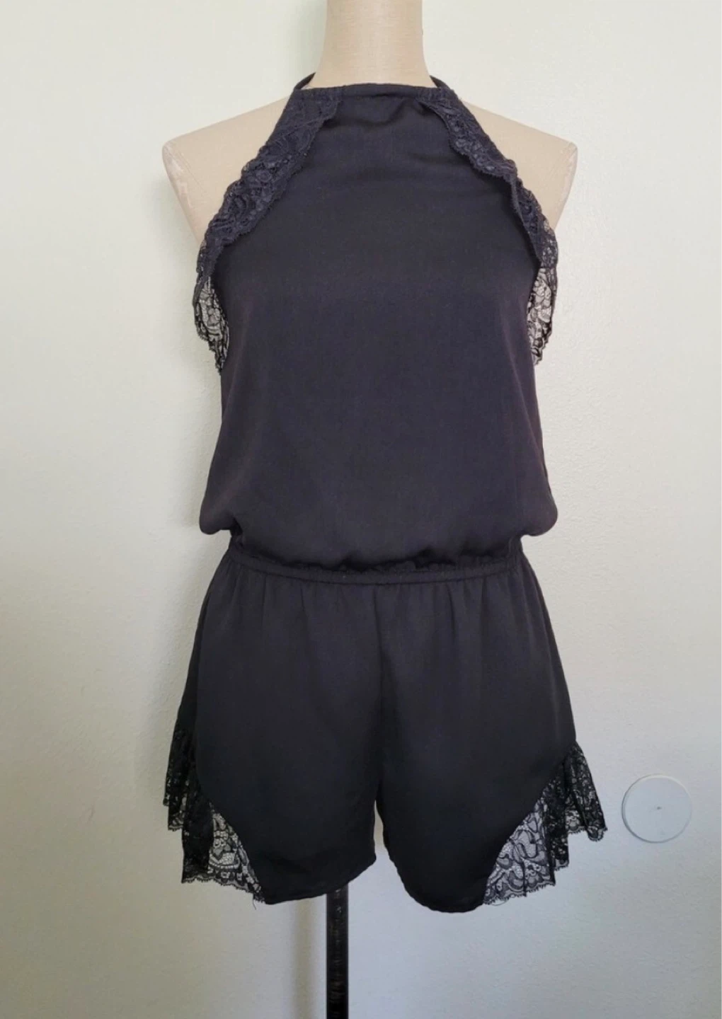 GUESS Black Lace-Trimmed Jumpsuit small