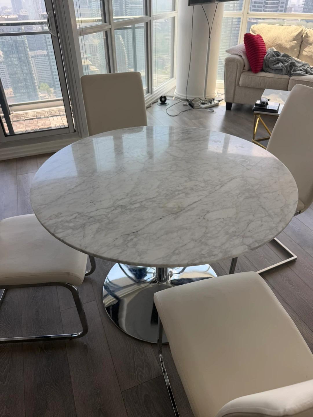 Round Marble Top Dining Table with 4 Chairs