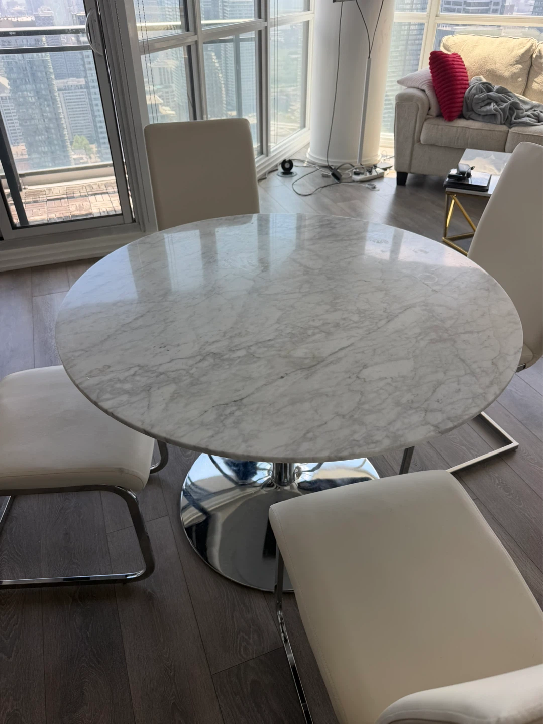 Round Marble Top Dining Table with 4 Chairs - photo 2