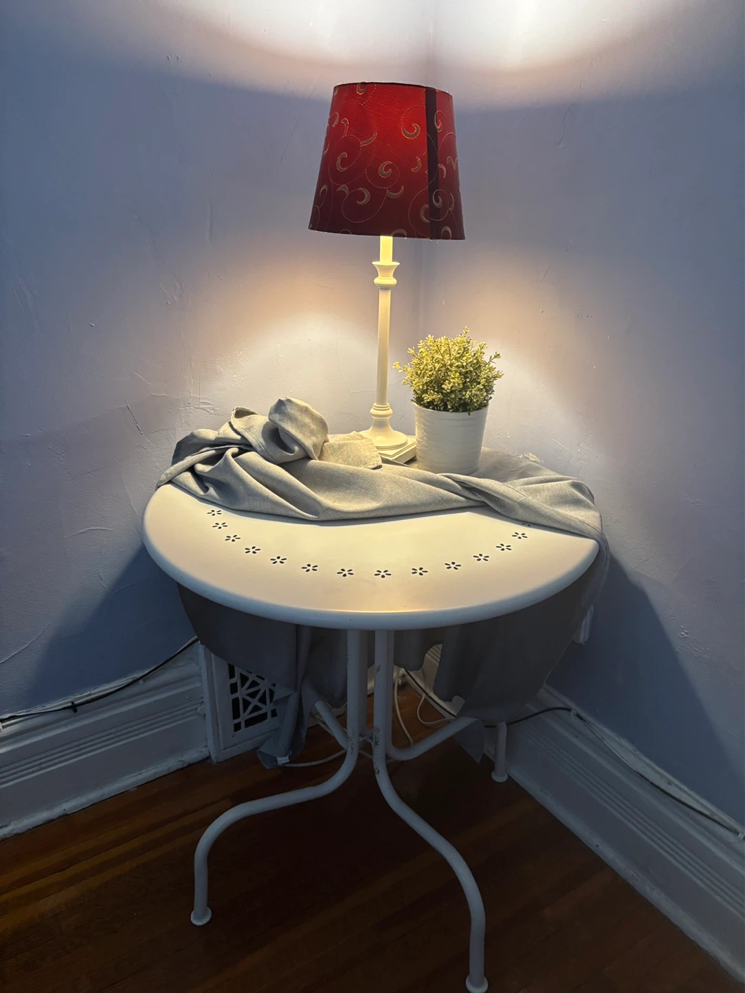 White Metal Side Table with Floral Cutouts