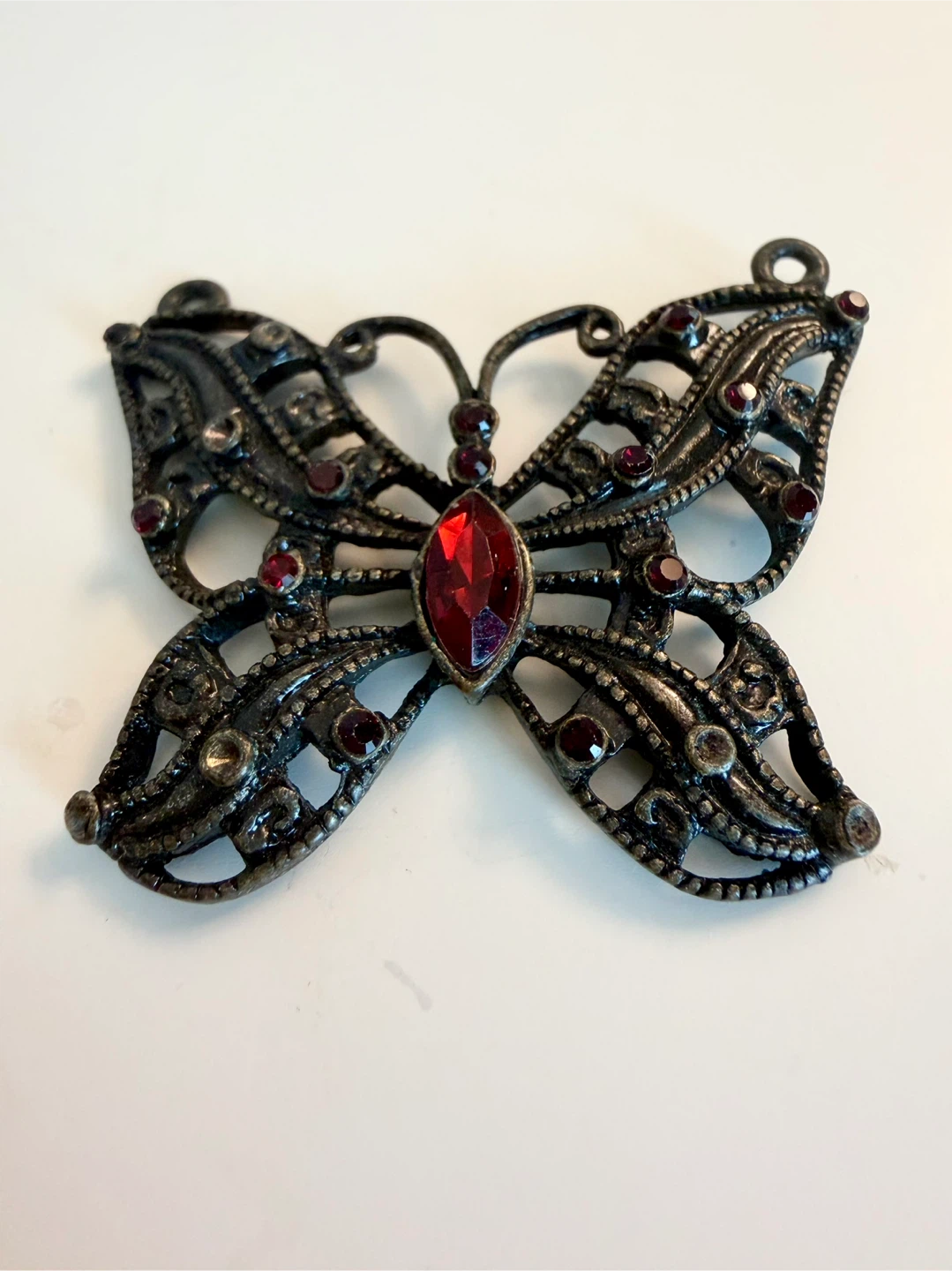 Decorative vintage Butterfly Pendant with Red Gemstone