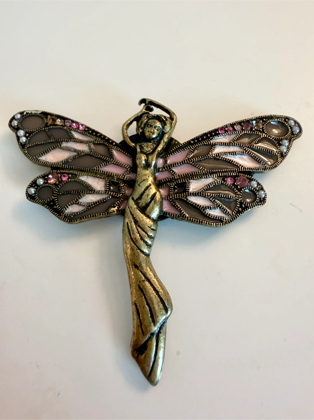 Dragonfly Fairy Brooch with Rhinestones