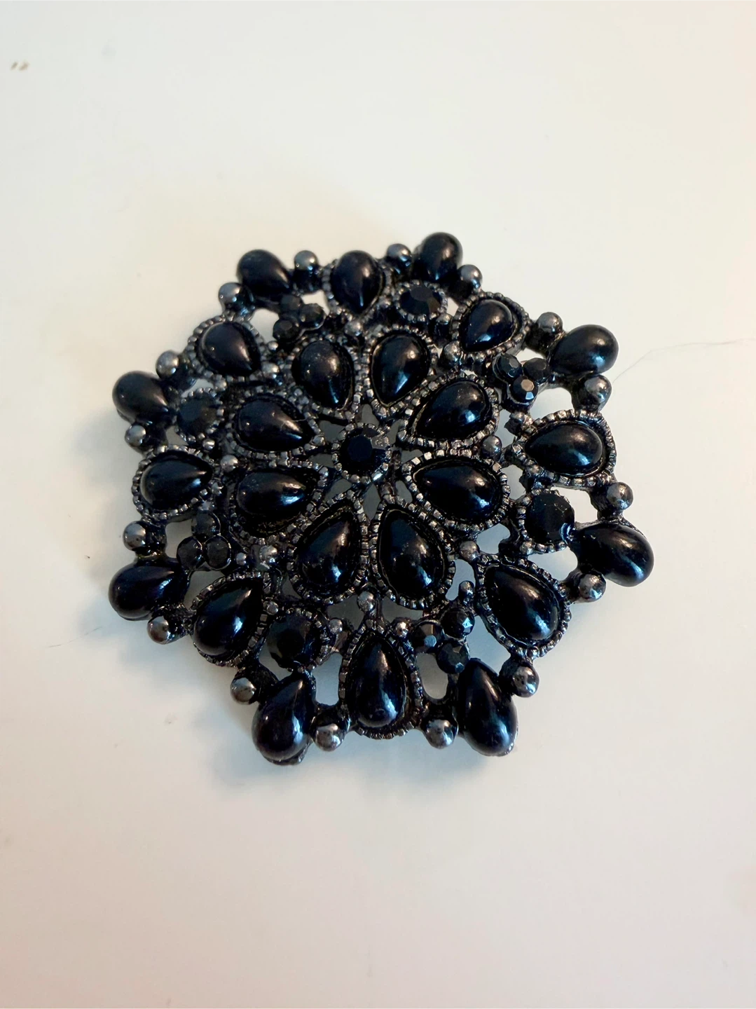 Black Brooch with Rhinestones
