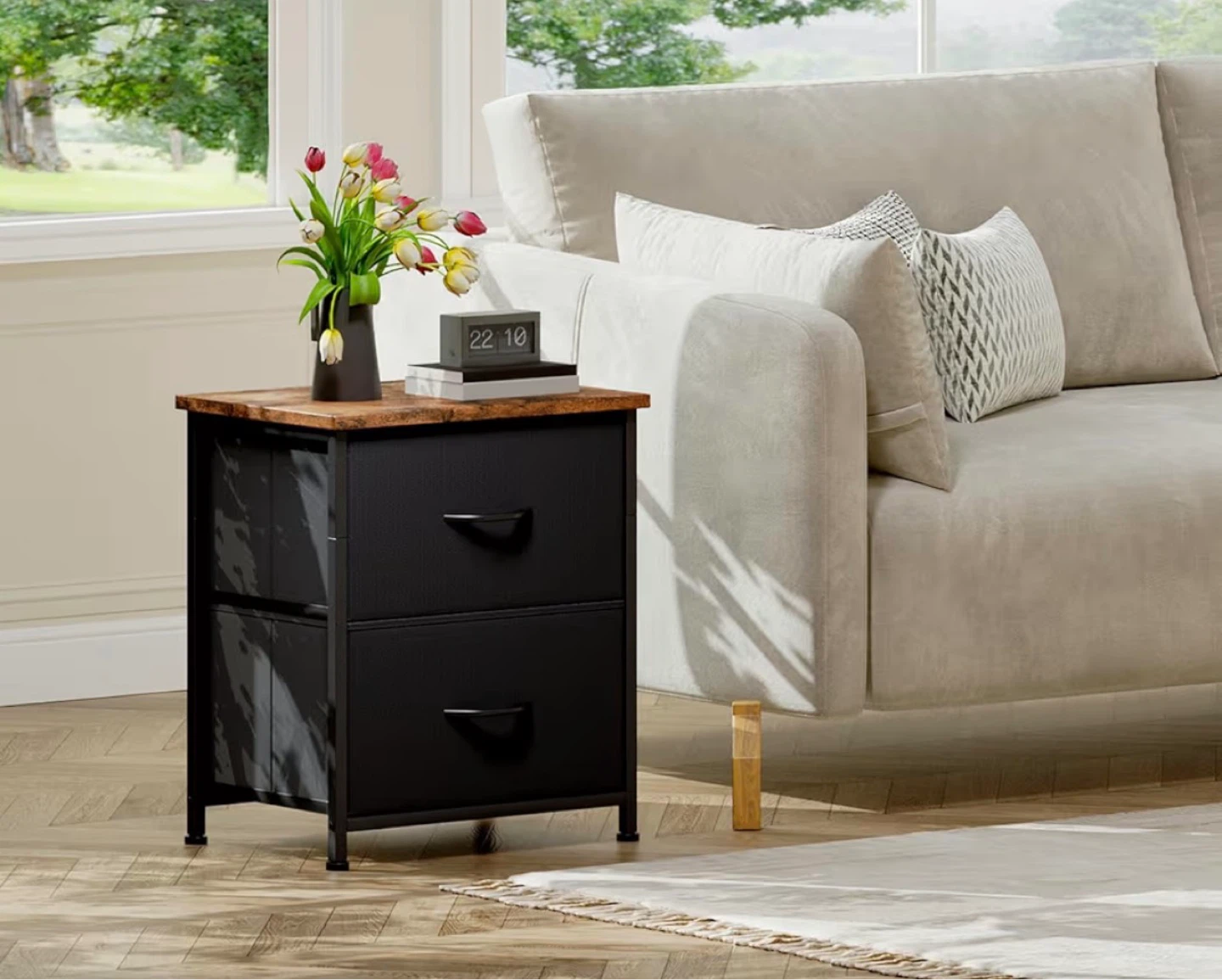 2-Drawer Fabric Dresser Nightstand