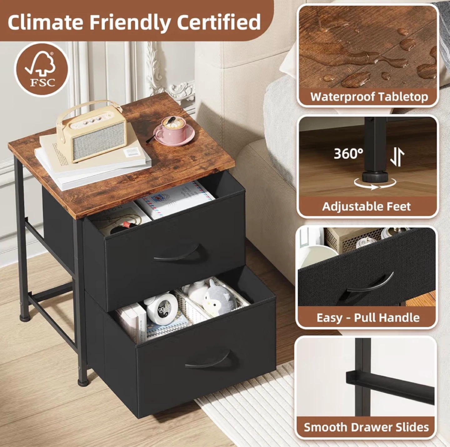 2-Drawer Fabric Dresser Nightstand - photo 3