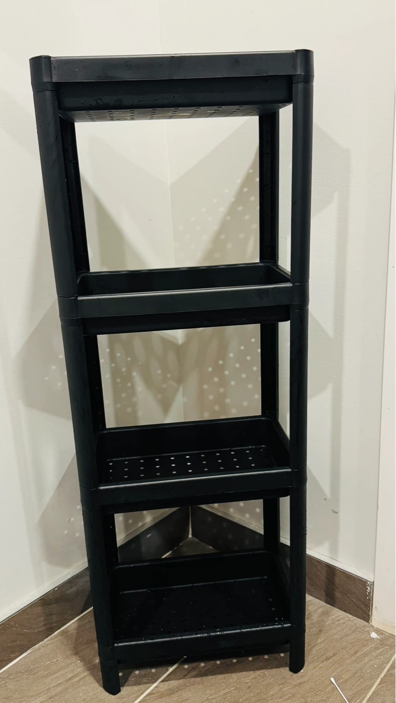 Black 4-Tier Plastic Shelf Unit