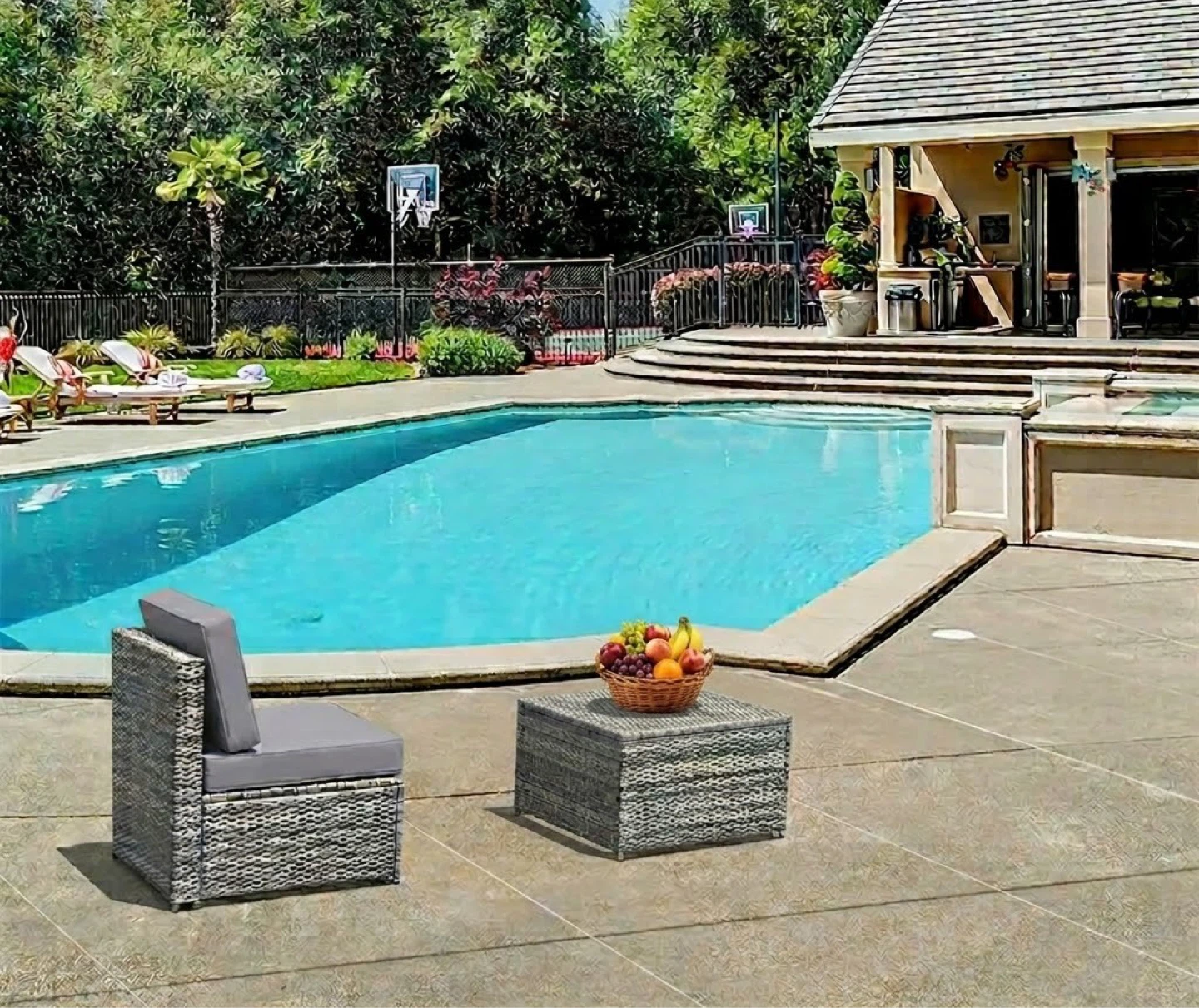 Grey Wicker Outdoor Chair with Storage