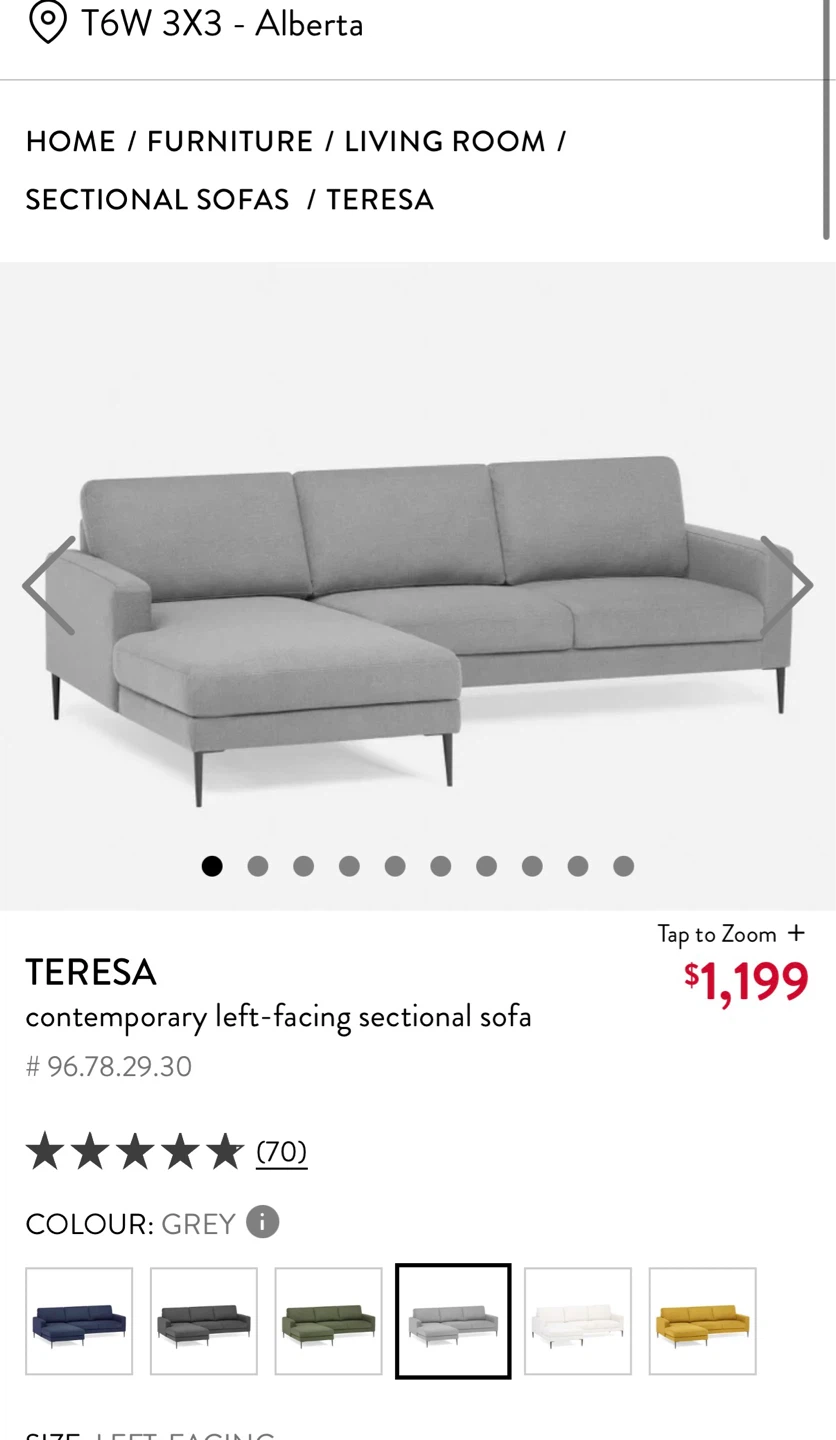 Teresa Contemporary Left-Facing Sectional Sofa - Grey - photo 2