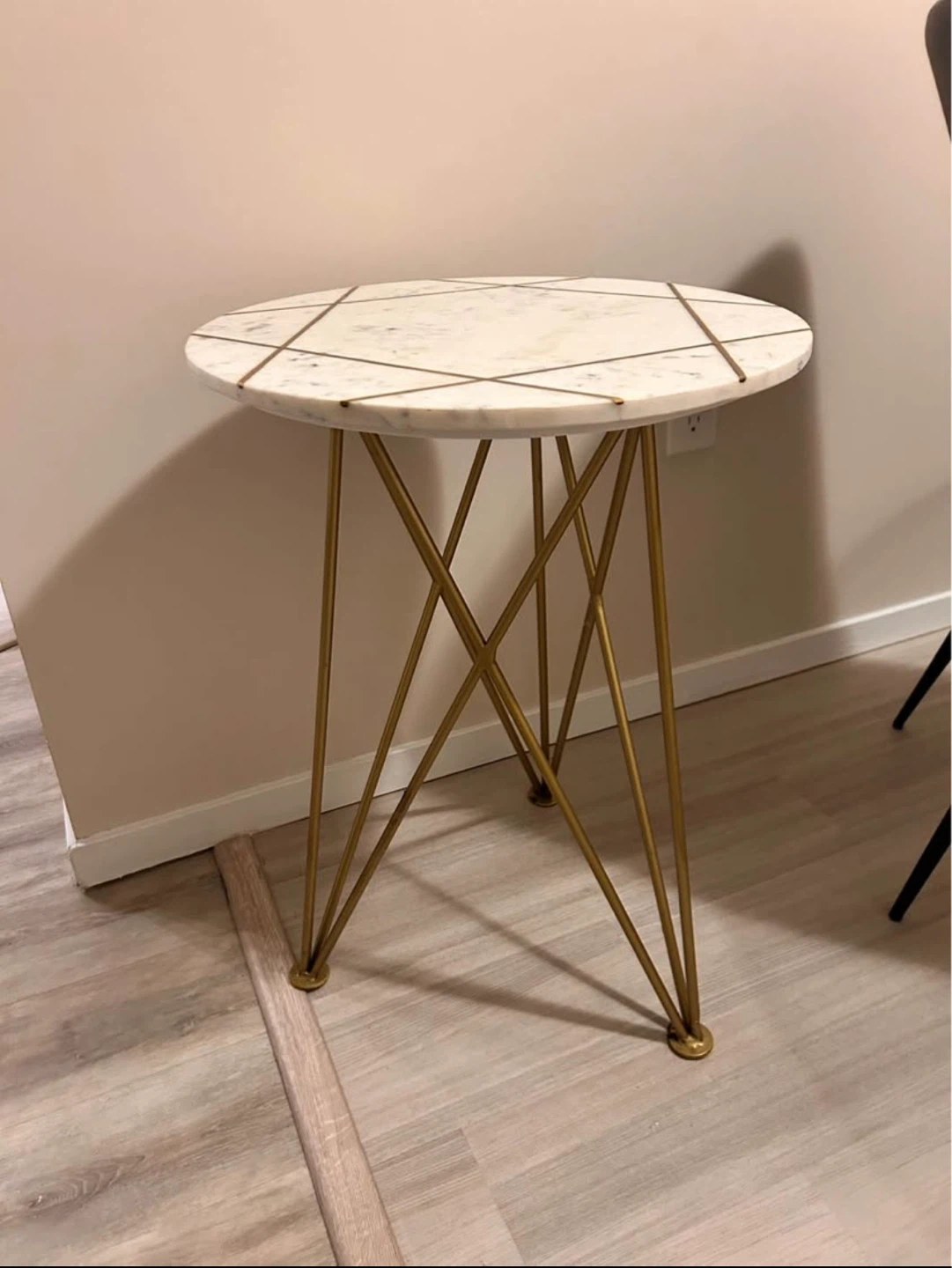 Round Marble Side Table with Gold Base