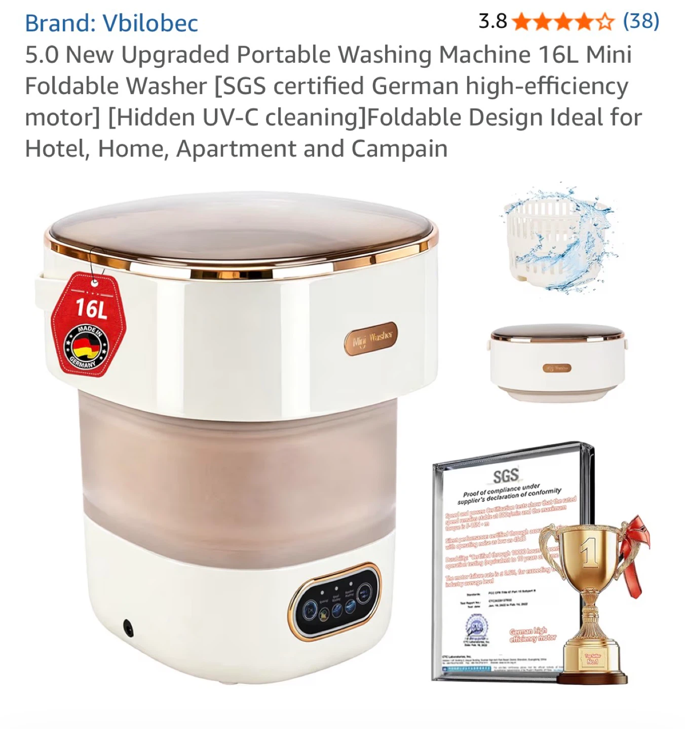 Vbilobec 16L Portable Folding Washing Machine