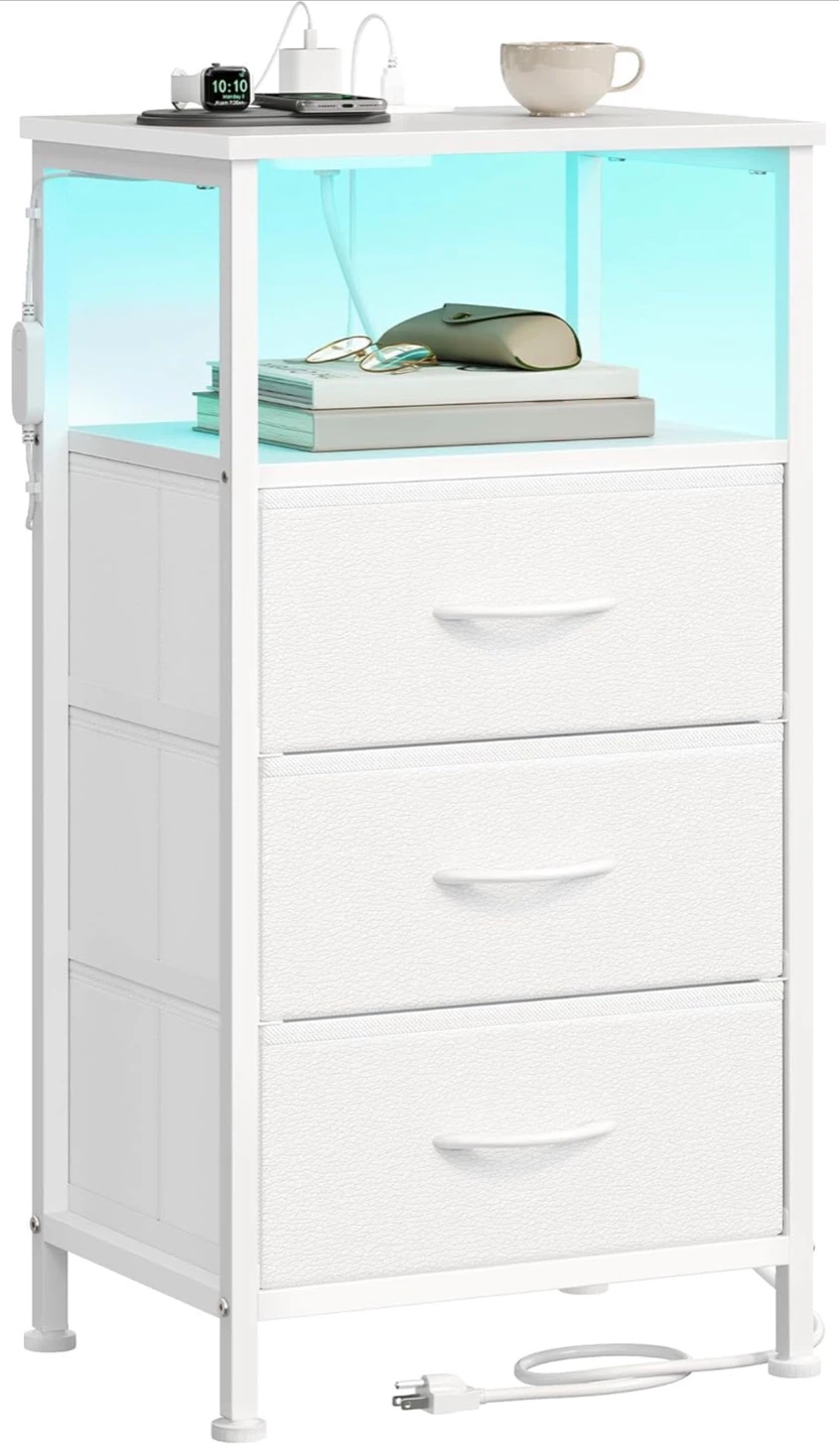 White Fabric Drawer Dresser with LED Lighting - photo 2