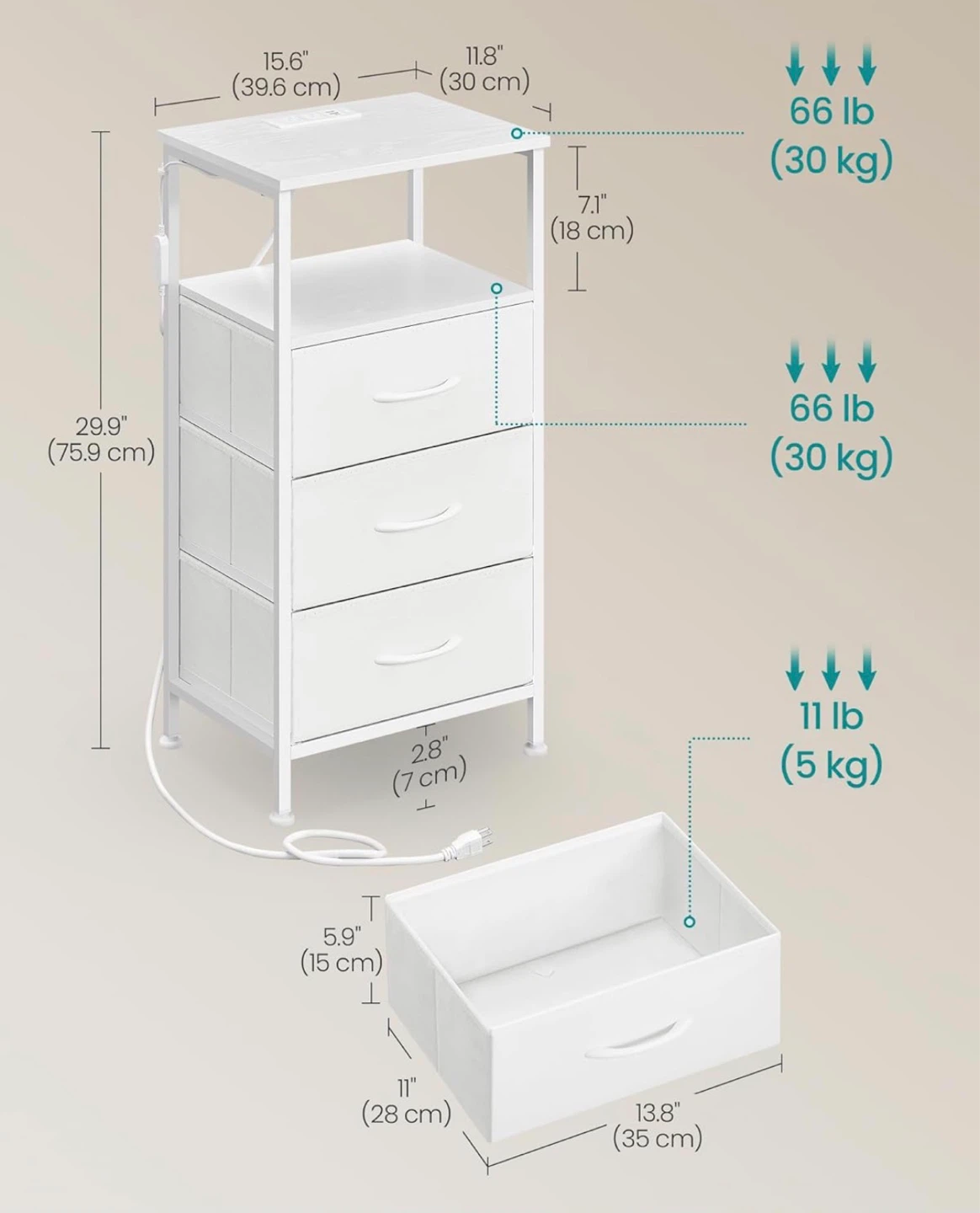 White Fabric Drawer Dresser with LED Lighting - photo 4