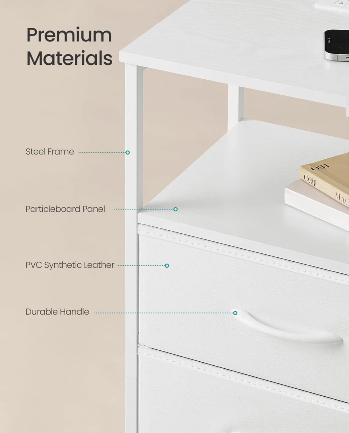 White Fabric Drawer Dresser with LED Lighting - photo 5