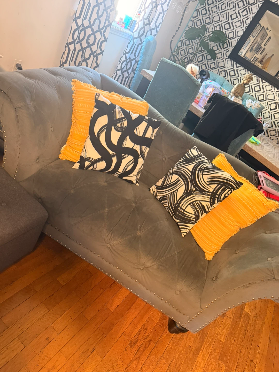 Gray Tufted Chesterfield Sofa with Studded Arms - photo 2