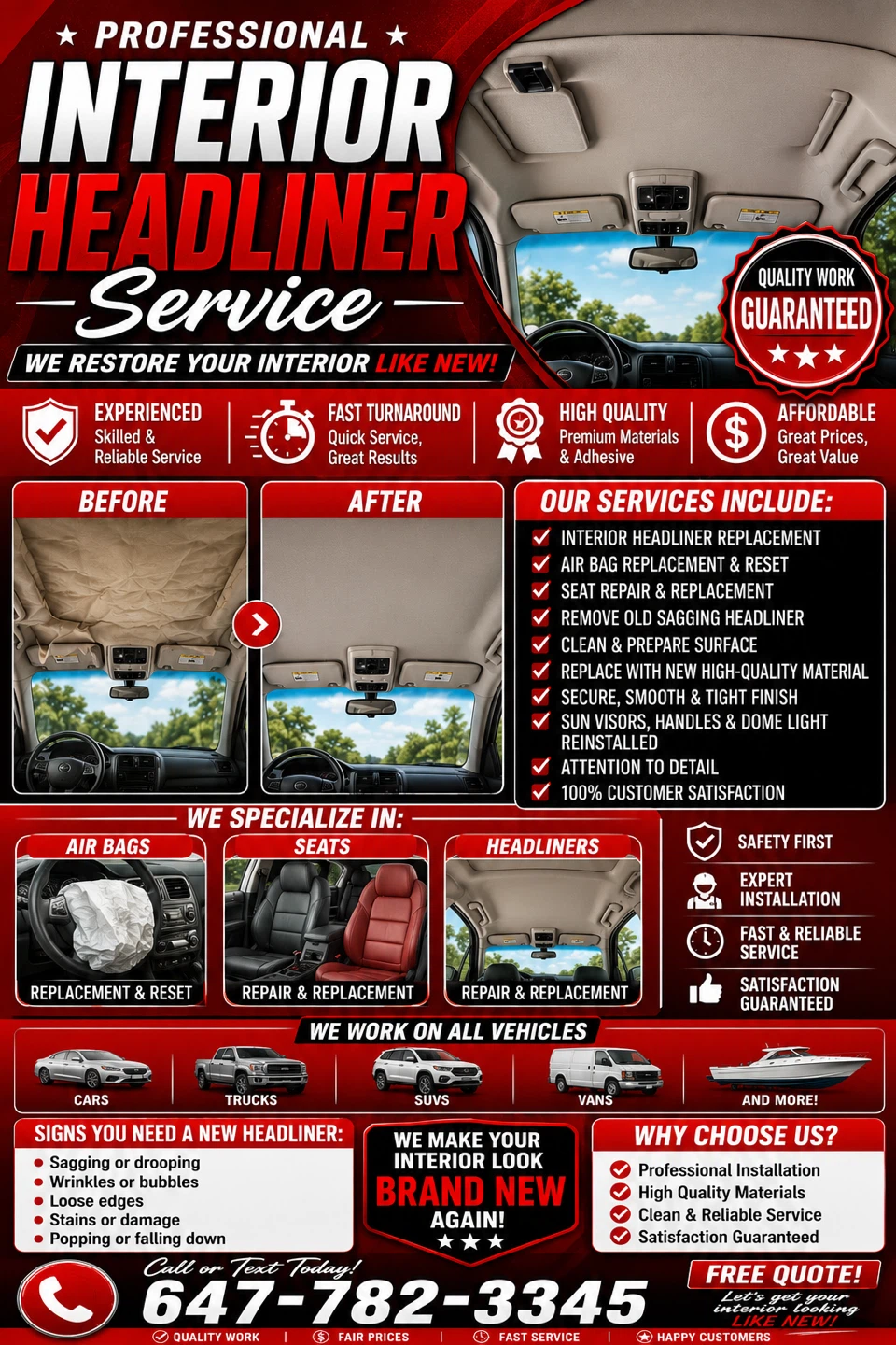 Professional Interior Headliner Service