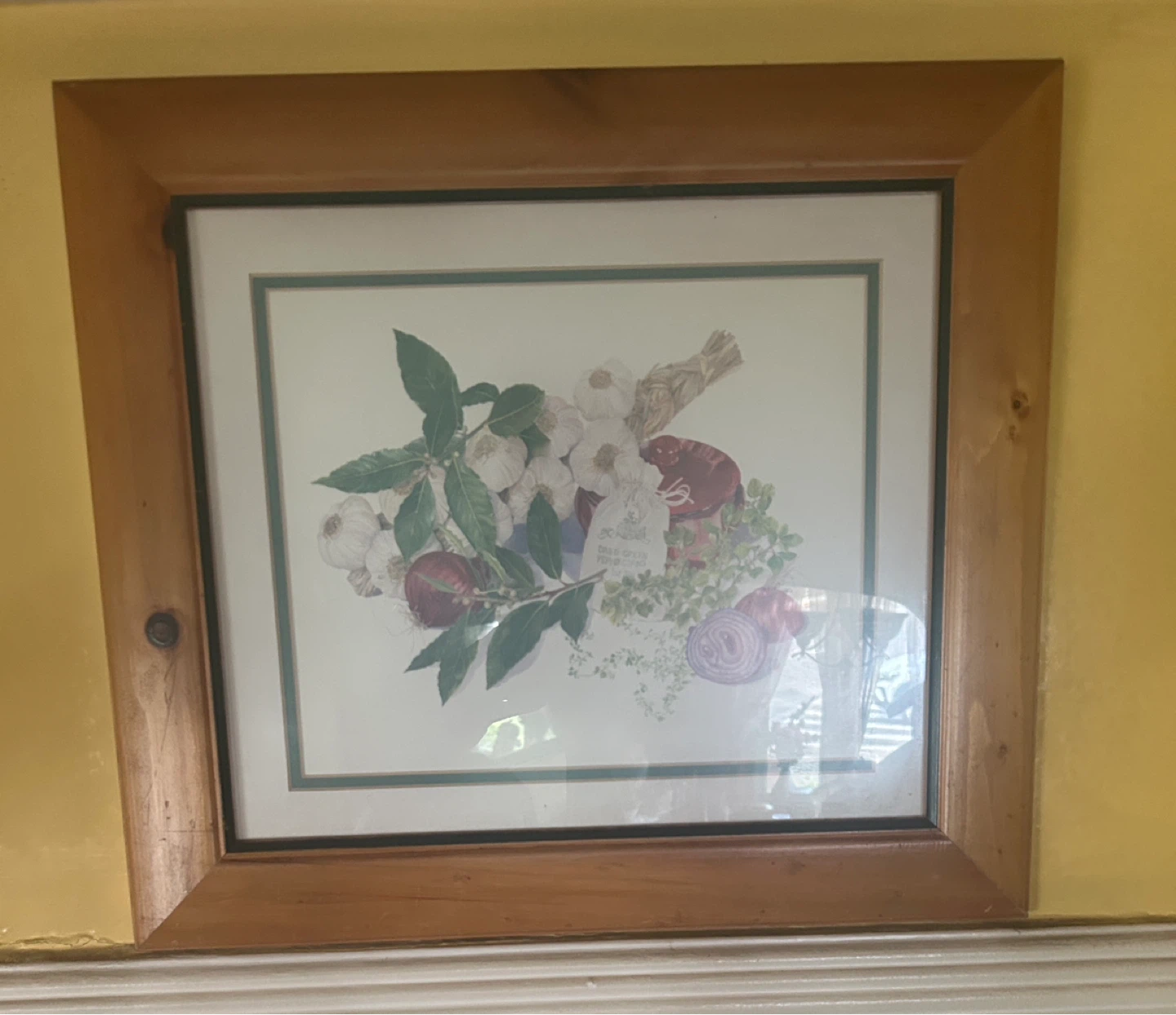 Framed Kitchen Art Print with Garlic and Onions