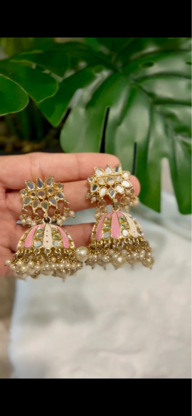 Pink and White Jhumka with Pearls/Pakistani or Indian Jewellery - photo 2