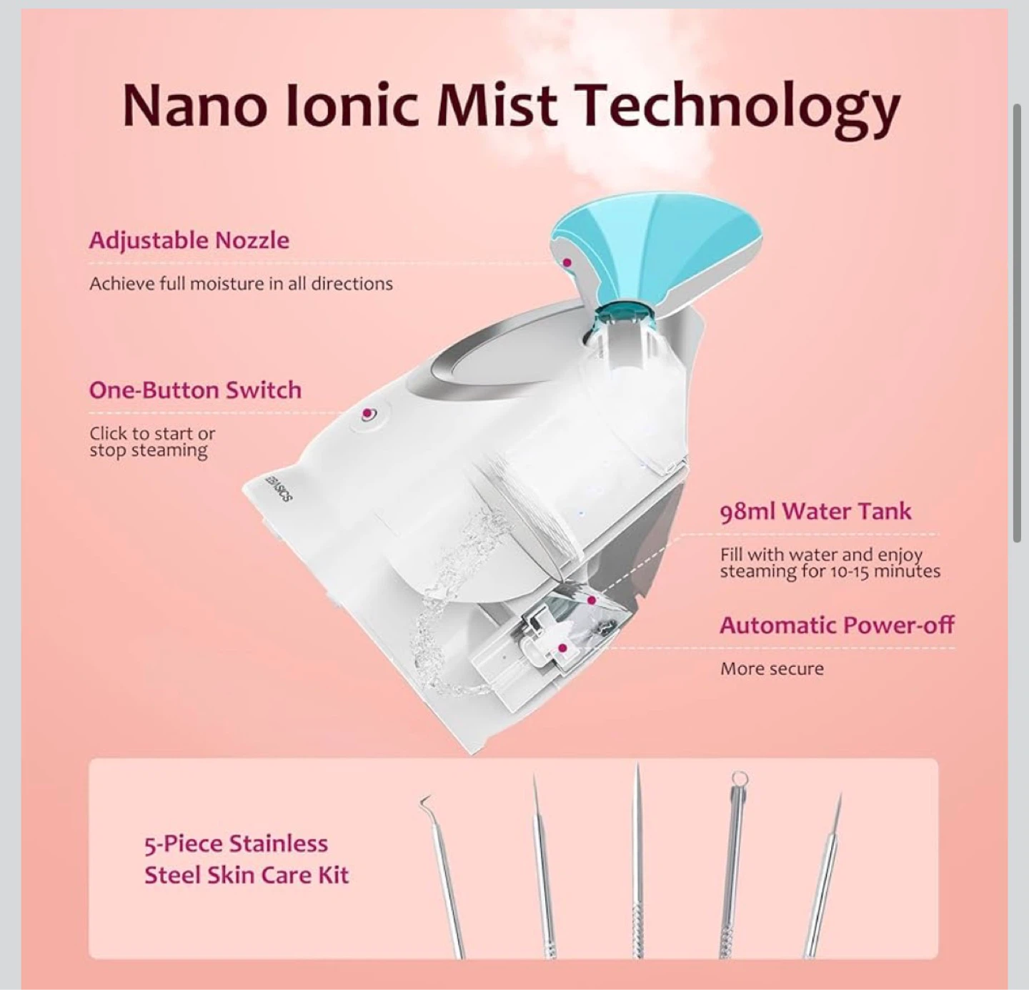 New Ionic Facial Steamer with 5-Piece Skin Care Kit - photo 4