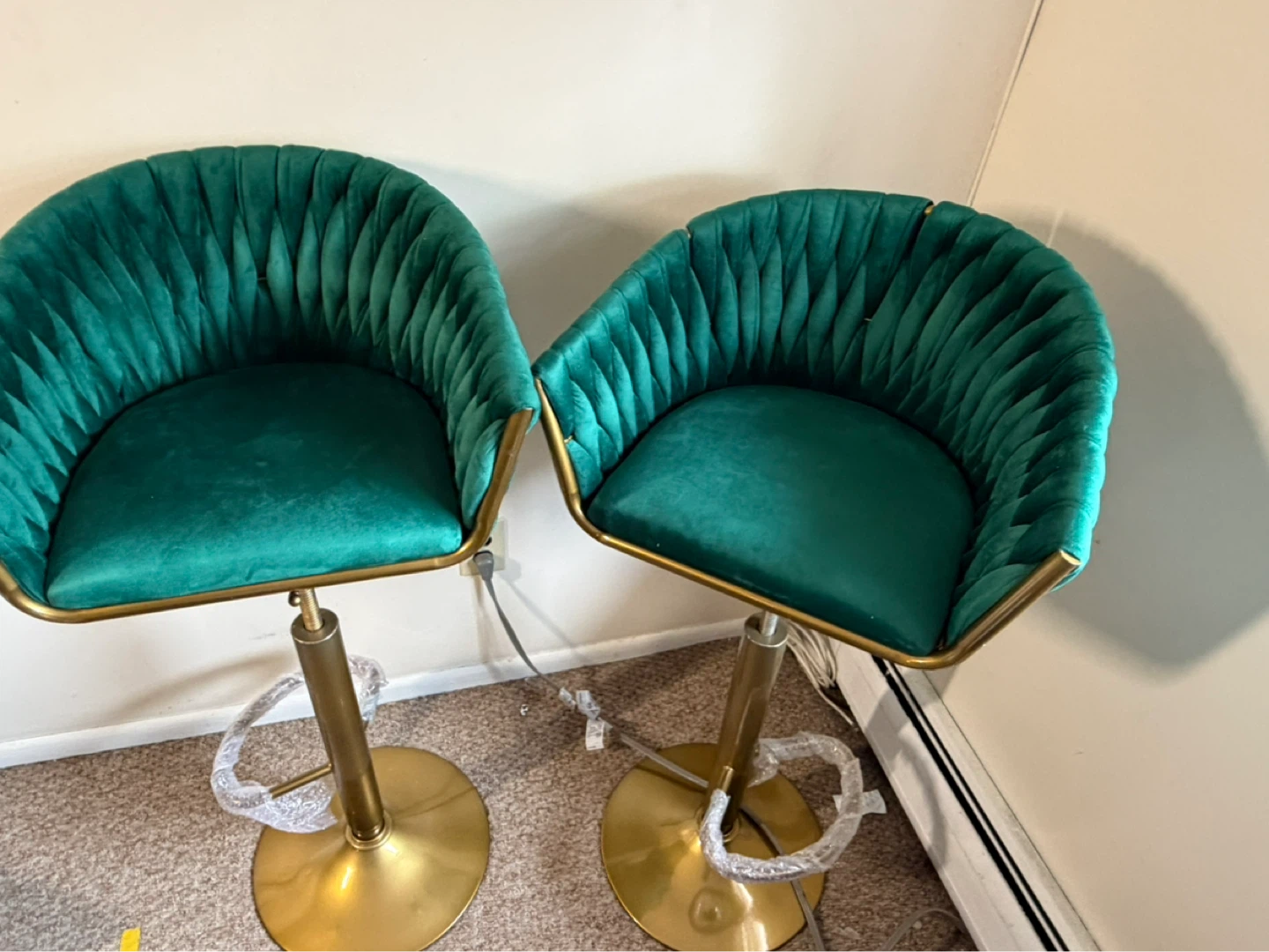 Emerald Velvet Gold Bar Stools (Set of 2)
