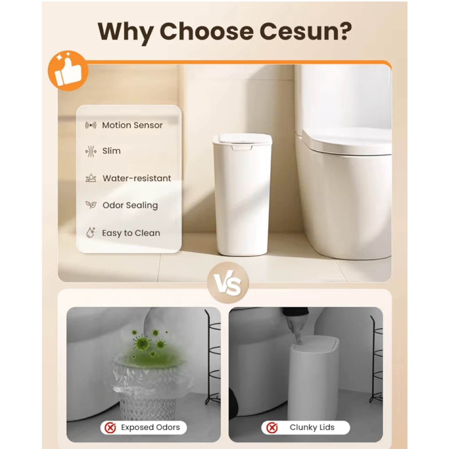 Cesun Motion Sensor Trash Can – 5 Gallon / Touchless Smart Lid - photo 5