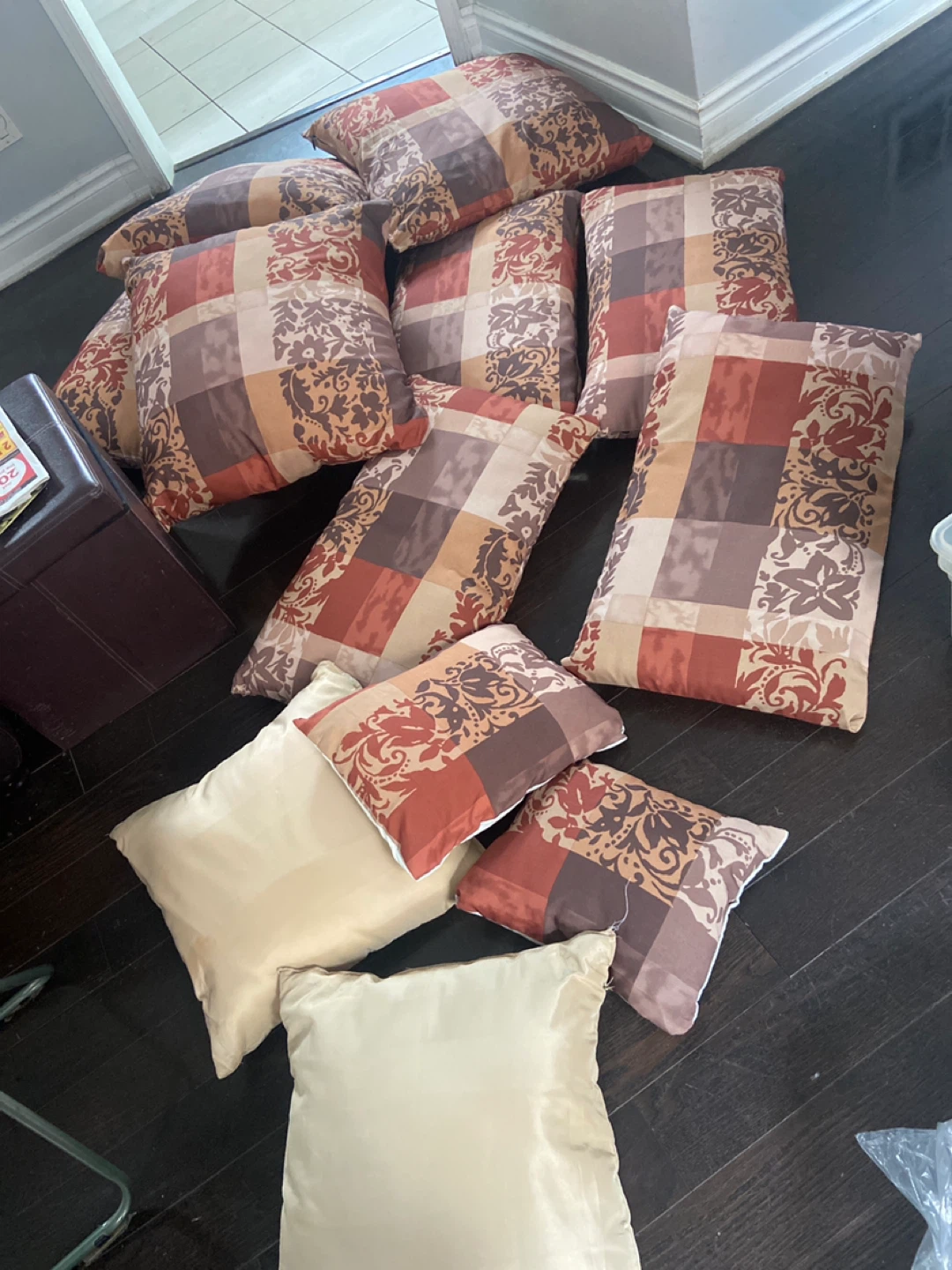 Throw Pillows Set - Brown, Beige, Red Pattern