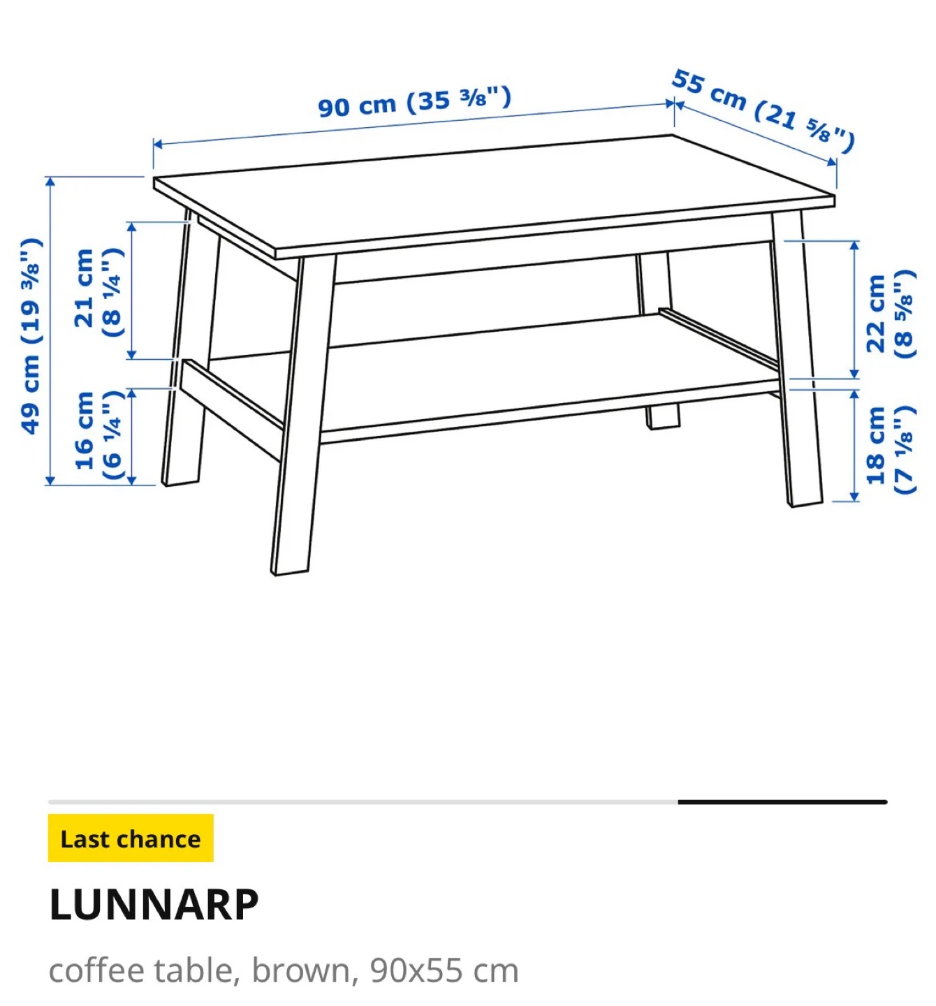 IKEA LUNNARP Coffee Table - Brown 90x55 cm - photo 2