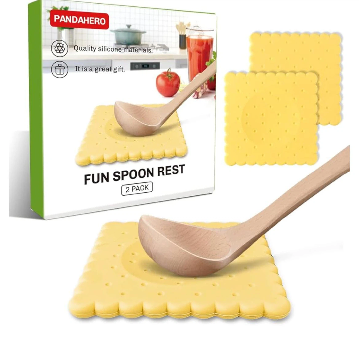 Pandahero Fun Spoon Rest 2 Pack Yellow Silicone