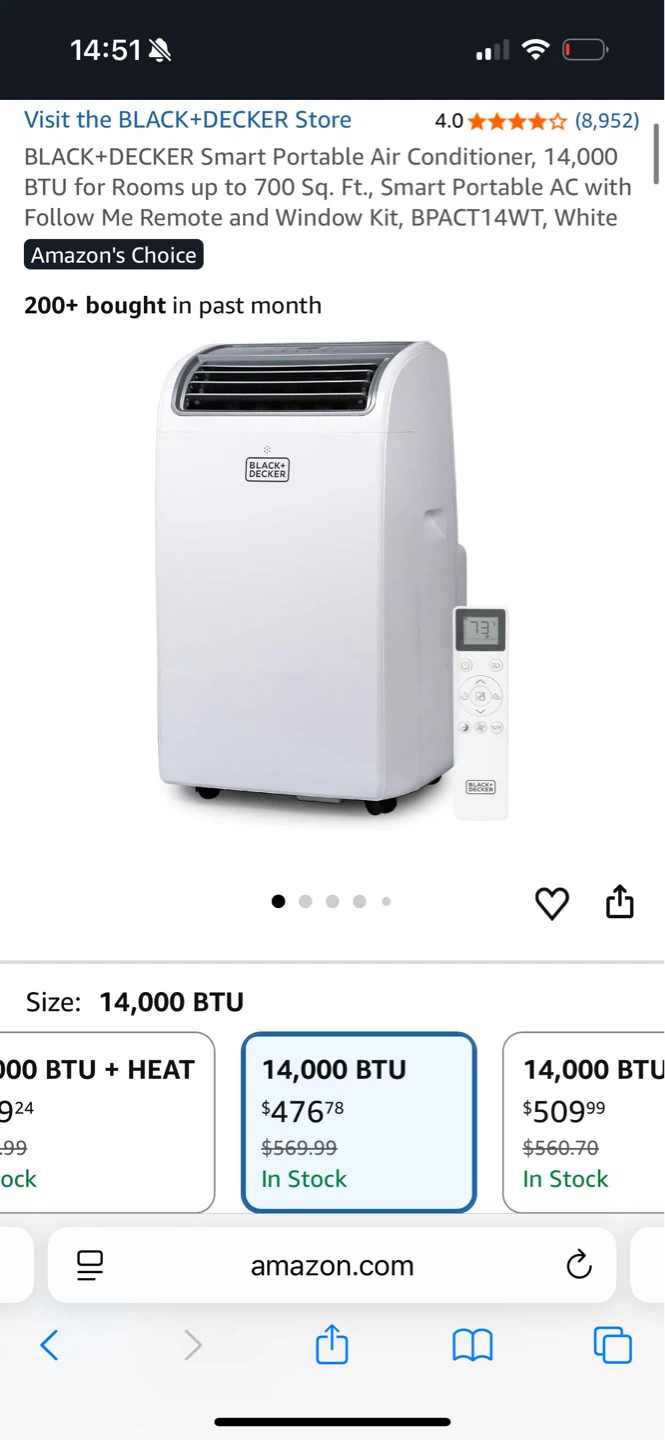 BLACK+DECKER Smart Portable Air Conditioner 14,000 BTU White