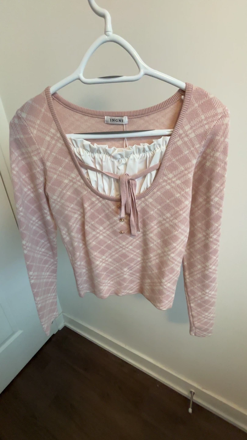 INGNI Pink Argyle Knit Top - Size M - photo 3