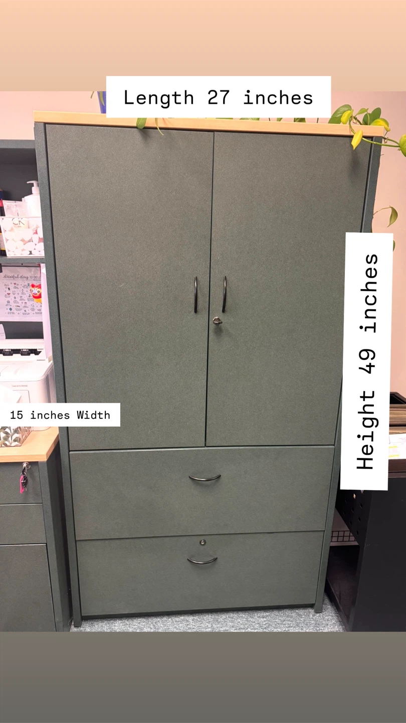Dark Olive Green Office Cabinet with Lockable Doors and Drawers - photo 3